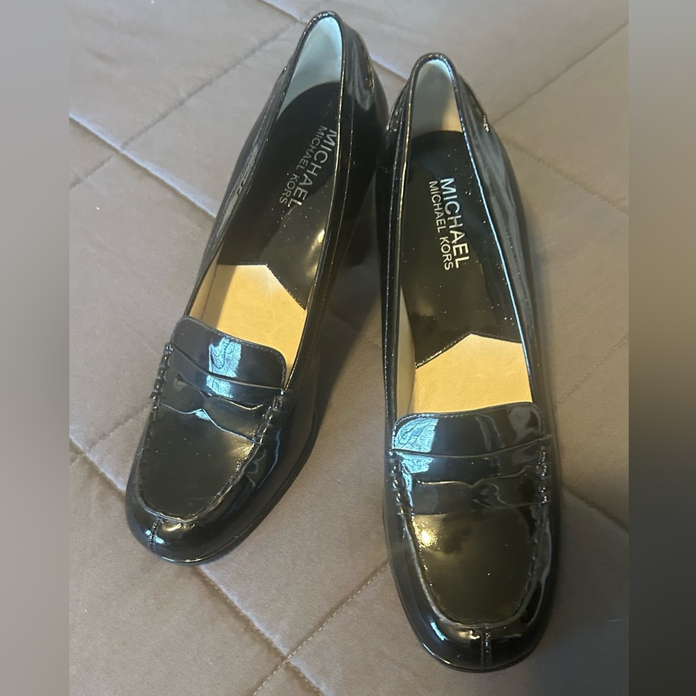 Michael kors womens black block Loafer heels 9